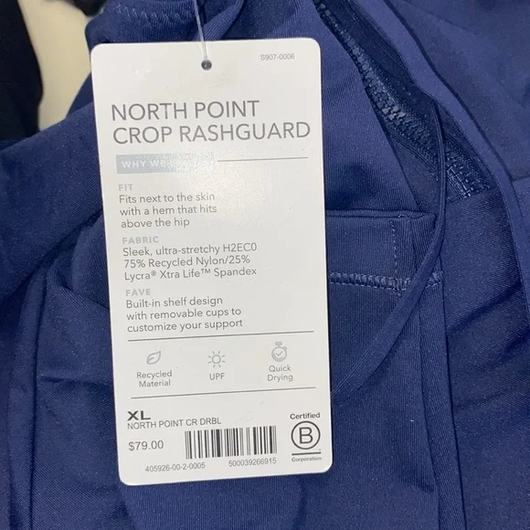 NEW ATHLETA North Point Crop Rashguard Navy Blue Long Sleeve Water Sun Beach - Picture 2 of 2